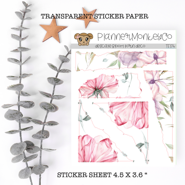 TF174 | Delicate Bloom Torn Deco Stickers (Transparent)