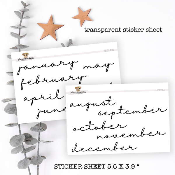 F138 | 2PC Minimal Script Monthly Stickers XL (Transparent)