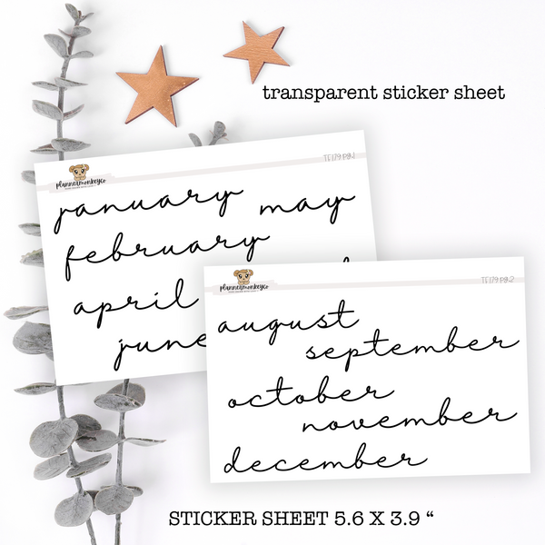 TF179 | 2PC Minimal Script Monthly Stickers XL (Transparent)