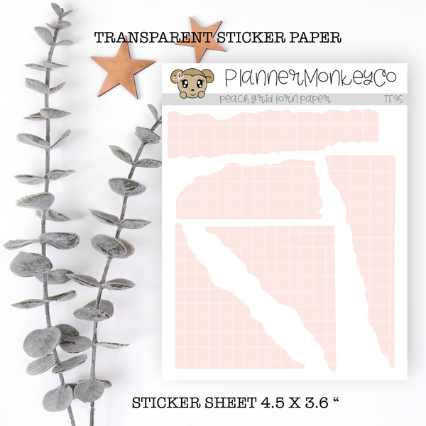 TF95 | " Peach Grid " Torn Paper Stickers (Transparent)
