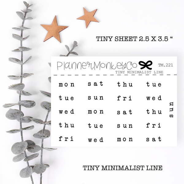 TM.221 | Typewriter Font Abbreviated Days Of The Week Tiny Sheet  (Minimal)