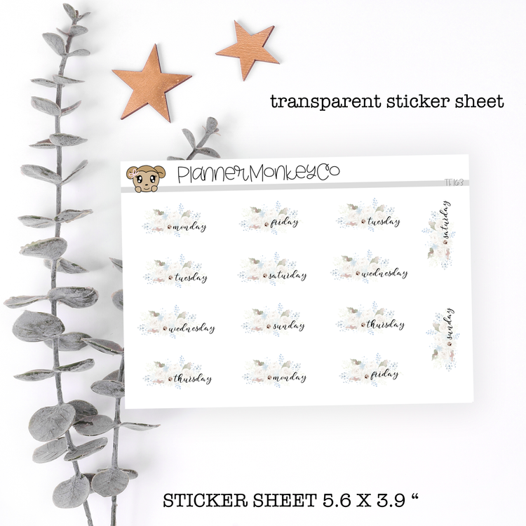 TF171 | Elegant Floral Days Of The Week Stickers (Transparent)