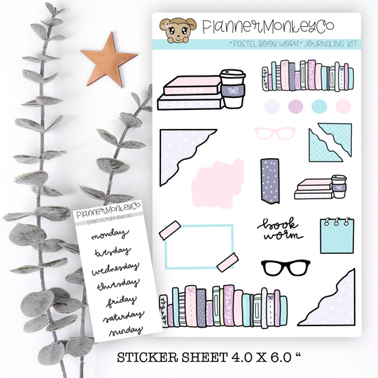 ' Pastel Book Worm ' Journaling Deco Kit | Regular + Transparent Matte