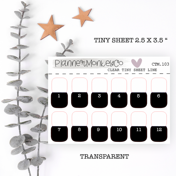 CTM.103 | Black Numbered Month Tabs Tiny Sheet (Transparent)