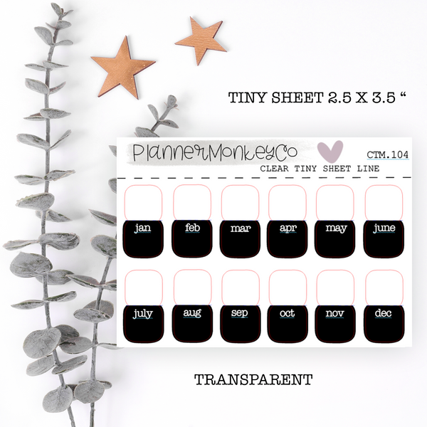 CTM.104 | Minimal Black Typewriter Font Monthly Tabs Tiny Sheet (Transparent)