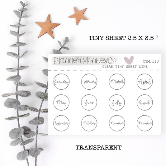 CTM.110 | Minimal Circle Design Months Of The Year Tiny Sheet (Transparent)