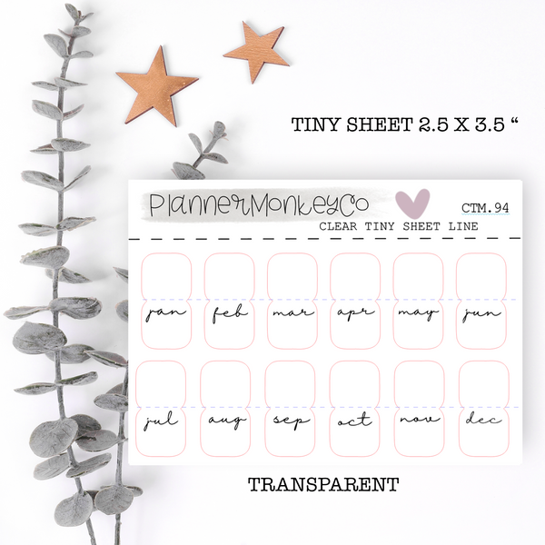 CTM.94 | Minimal Script Monthly Tabs Tiny Sheet (Transparent)