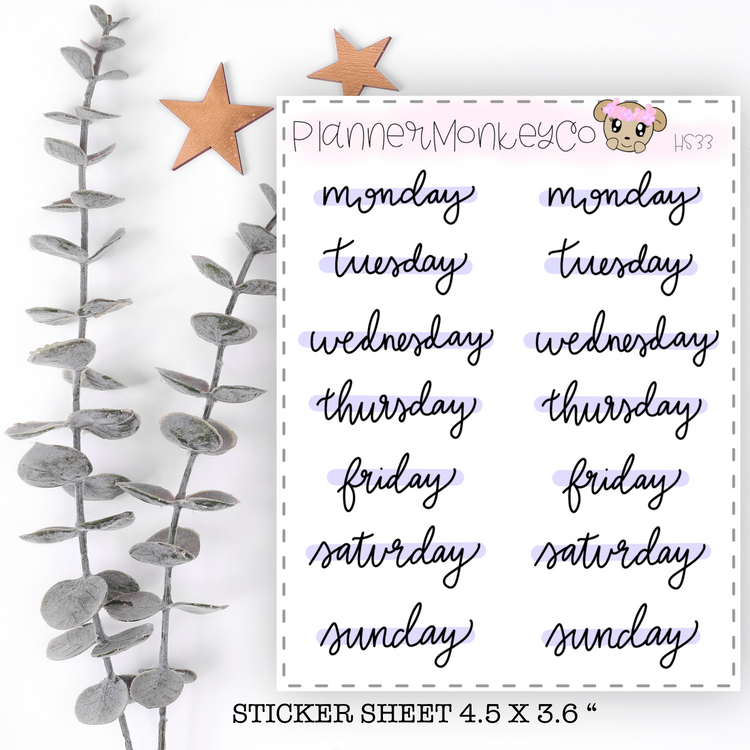 HS33 | Lilac days of the week script stickers