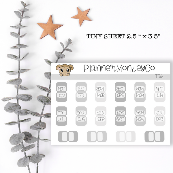 T36 | Grey Mini Monthly Tab Stickers Tiny Sheet