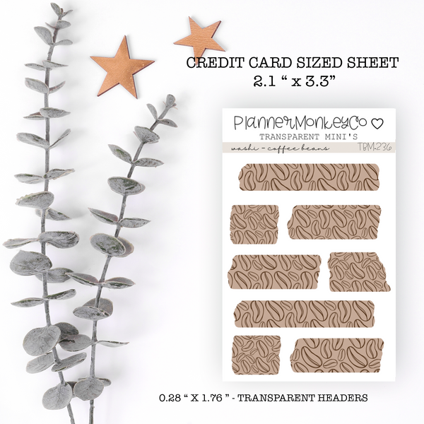 TBM.236 | " Coffee Bean " Washi Strips Mini Sheet (Transparent)