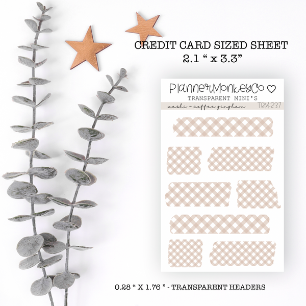 TBM.237 | " Brown Cafe gingham" Washi Strips Mini Sheet (Transparent)