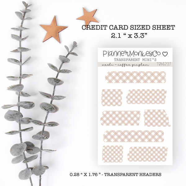 TBM.237 | " Coffee gingham" Washi Strips Mini Sheet (Transparent)