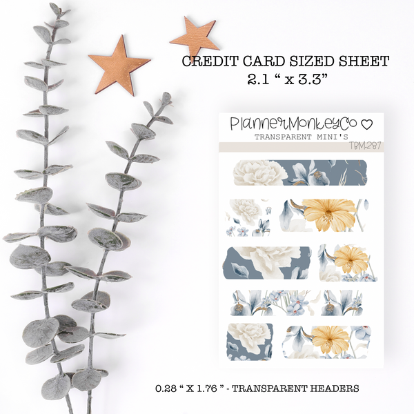 TBM.287 | " Dewy Morning Floral " Washi Strips Min Sheet (Transparent)