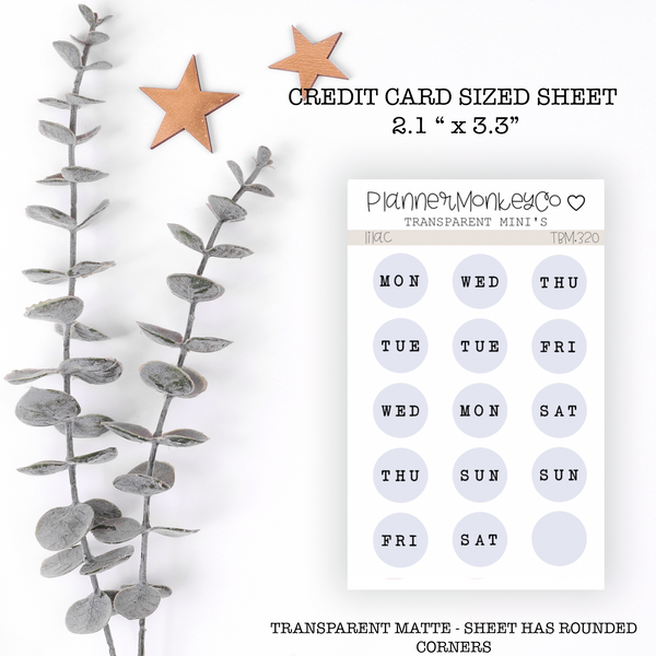 TBM.320 | " lilac " Circle Days Of The Week Stickers (Transparent)