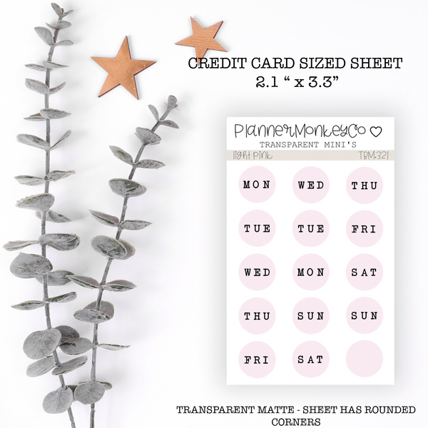TBM.321 | " light pink " Circle Days Of The Week Stickers (Transparent)