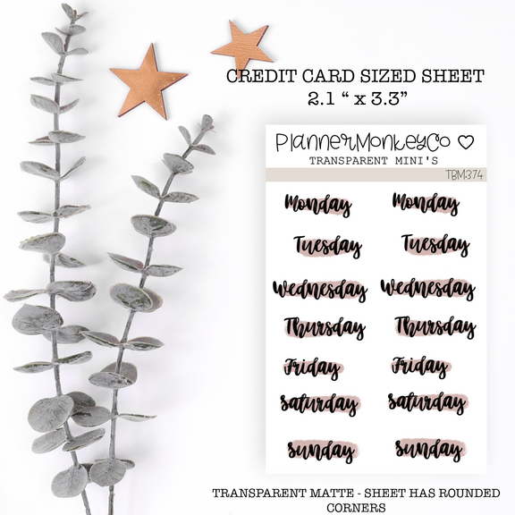 TBM.374 | Cafe Days of The Week Script Mini Sheet (Transparent ...