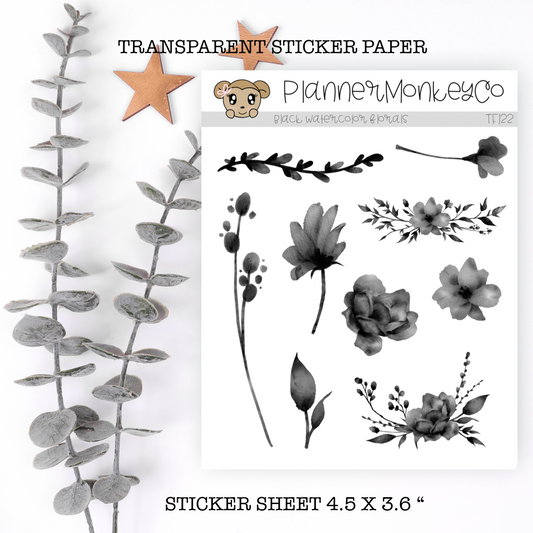 TF122 | Black Floral Deco Sheet (Transparent)
