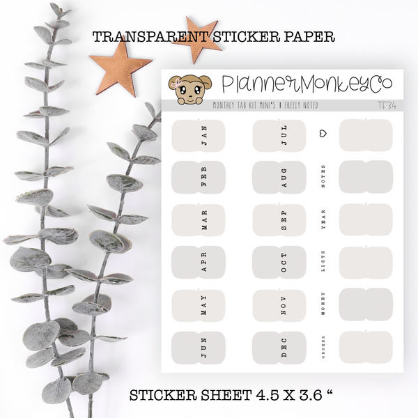 TF34 | " freely noted " Mini Monthly Tab Kit (Transparent)