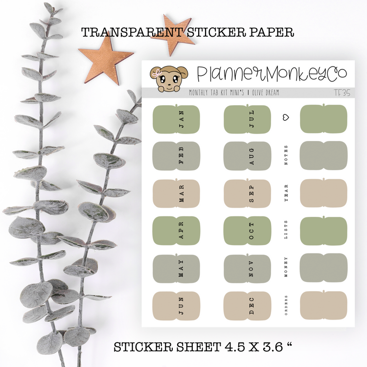 TF35 | " olive dream " Mini Monthly Tab Kit (Transparent)