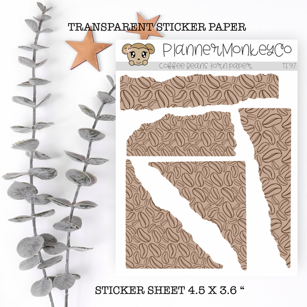 TF97 | "Coffee Beans" Torn Paper Stickers (Transparent)